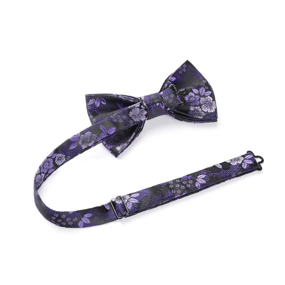 Hisdern | Silk/Polyester Blend | Purple Floral Men's Bow Tie | Wedding Formal
